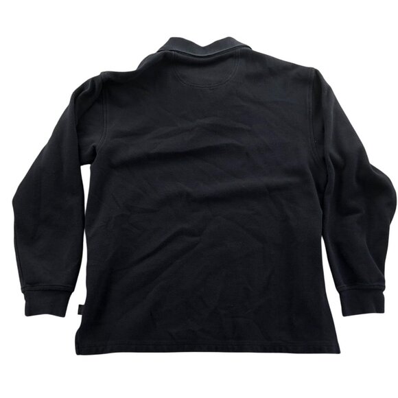 Izod Mens Double Pique Rugby Polo Shirt Medium Black Long Sleeve Classic Casual - Picture 2 of 11